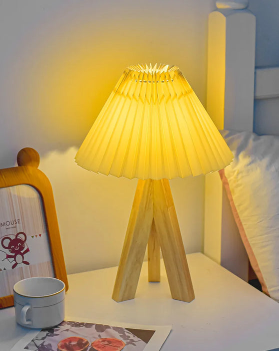 Wooden Tripod Floor Lamp – Hand-Knitted Fabric Shade with E26 Dimmable LED - Samanta Factory