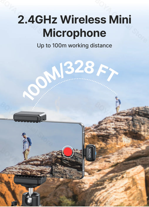 BOYA Mini Wireless Microphone – 2.4GHz Lavalier Mic with Charging Case for iPhone & Android - Samanta Factory