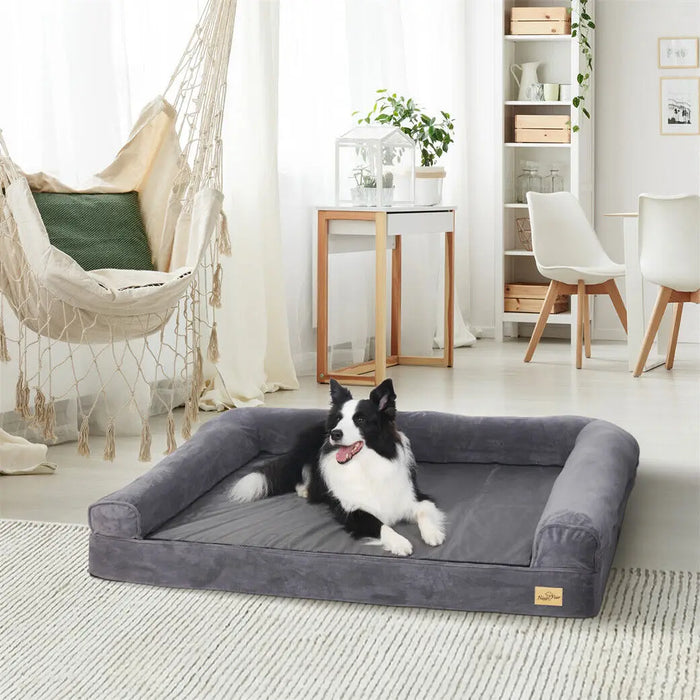 Orthopedic Dog Sofa Bed – Extra-Thick Foam Base with Washable Plush Cover & Bolster Support - Samanta Factory