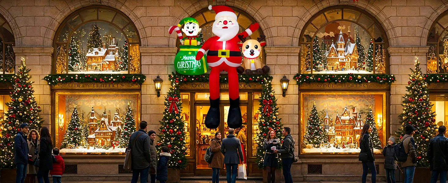 Christmas Inflatable Santa Claus – 8FT Sitting Santa with Elves & Reindeer