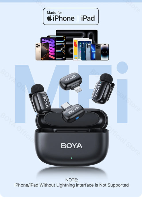 BOYA Mini Wireless Microphone – 2.4GHz Lavalier Mic with Charging Case for iPhone & Android - Samanta Factory