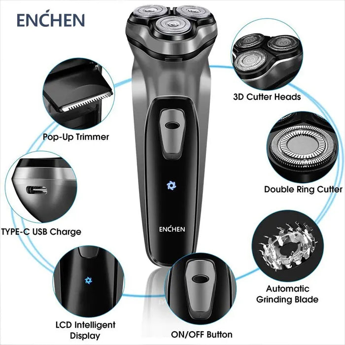 Electric Shaver for Men – 3D Floating Heads with Auto-Grinding Blades & Smart ESM System - Samanta Factory
