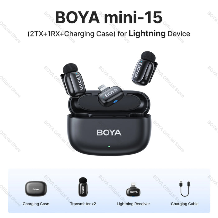 BOYA Mini Wireless Microphone – 2.4GHz Lavalier Mic with Charging Case for iPhone & Android - Samanta Factory