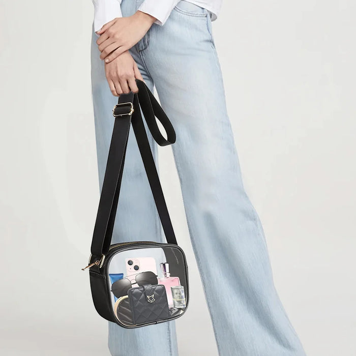 Clear PVC Crossbody Bag for Women – Transparent Square Shoulder Bag for Concerts & Travel - Samanta Factory