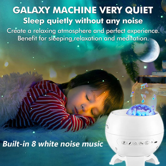 Galaxy Light Projector – 360° Dream Aurora Star & Moon Lamp with Bluetooth, White Noise & Rechargeable Battery - Samanta Factory