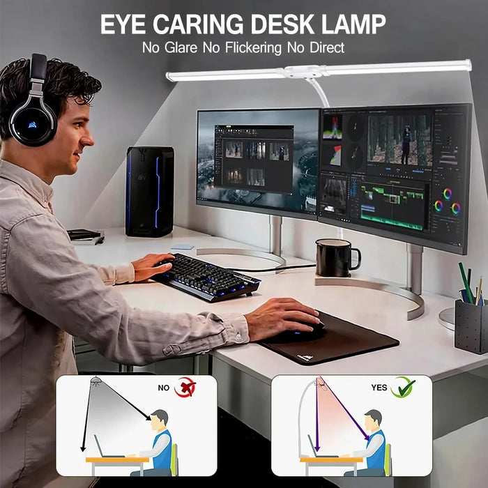 Double-Head LED Desk Lamp – Wide, Adjustable Lighting with 10 Brightness Levels - Samanta Factory