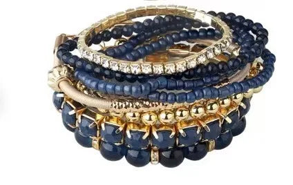 Bohemian Bracelet Set – Stackable Beaded Bangles with Crystals & Pearls for Everyday Wear - Samanta Factory