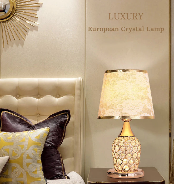 Crystal Table Lamp – Elegant Bedside Light with Polished Chrome Finish