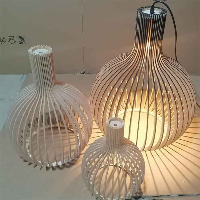 Modern Wooden Pendant Light – LED Cord Hanging Lamp with Polished Chrome Finish