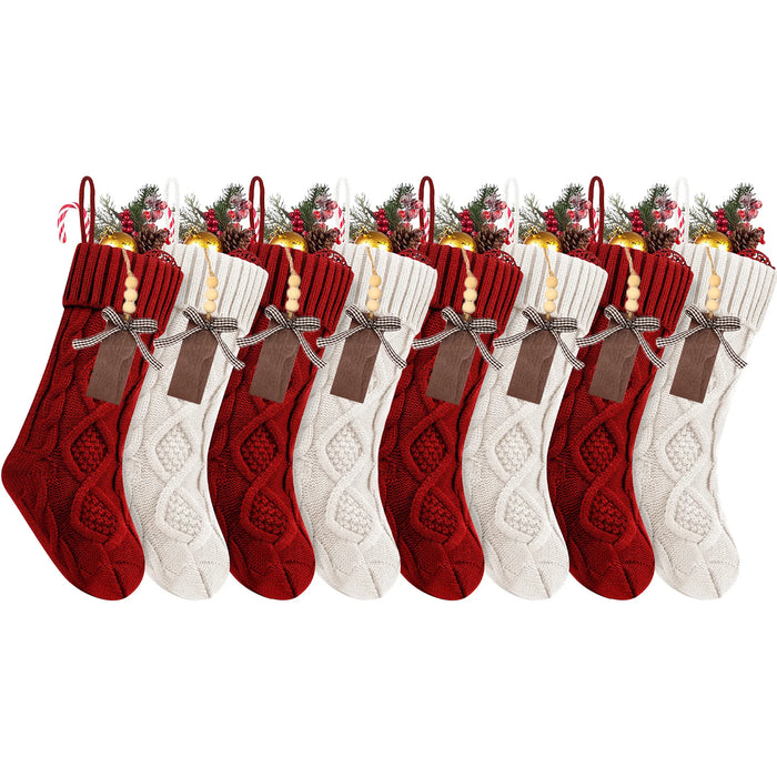 Personalised Christmas Stockings – Knitted Design with Wooden Name Tags