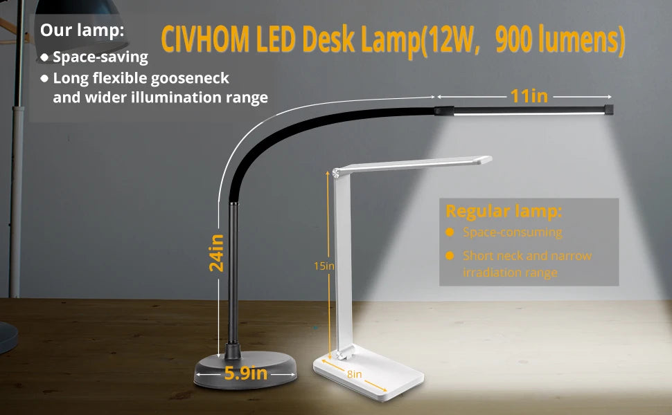 Adjustable LED Desk Lamp – 360° Flexible Gooseneck with 30 Lighting Modes