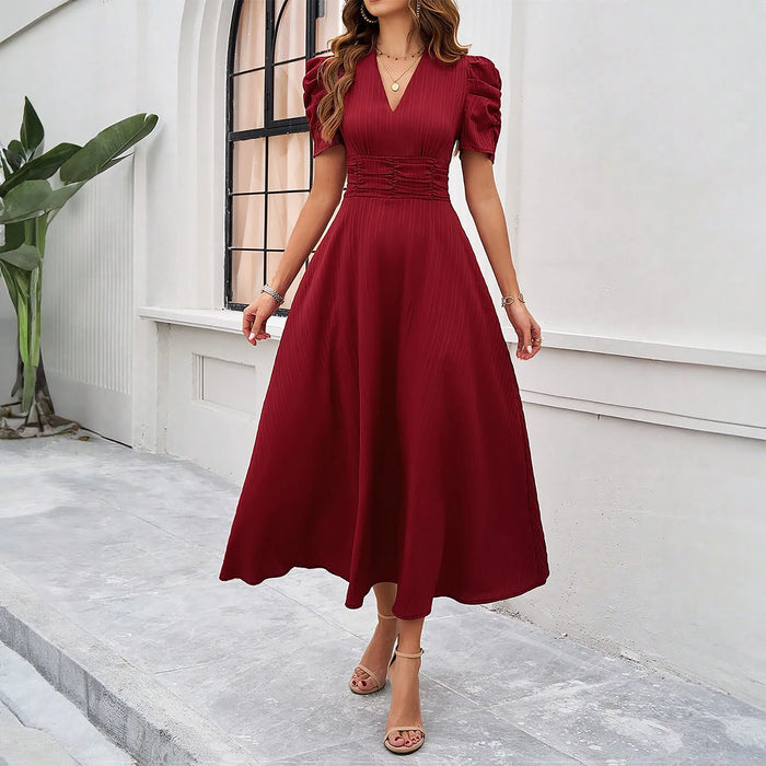 Junior Y2K Midi Dress – Puff Sleeves & Slim A-Line Silhouette - Samanta Factory