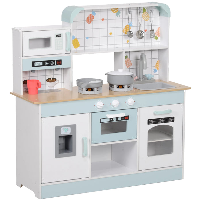 Kids Wooden Play Kitchen Set – Realistic Toddler Kitchen with Lights, Sounds & Accessorie - Samanta Factory