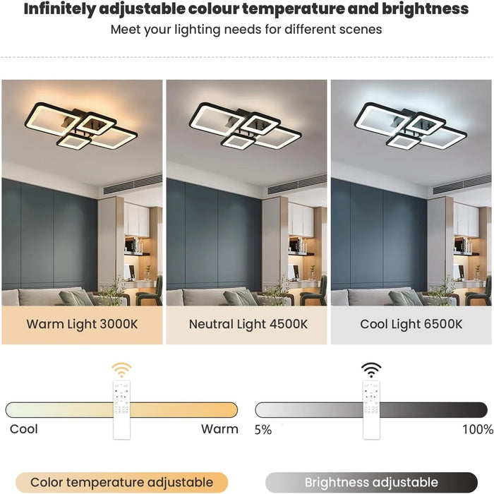 Modern LED Ceiling Light – 54W Dimmable Fixture with Remote for Dining Room & Foyer - Samanta Factory