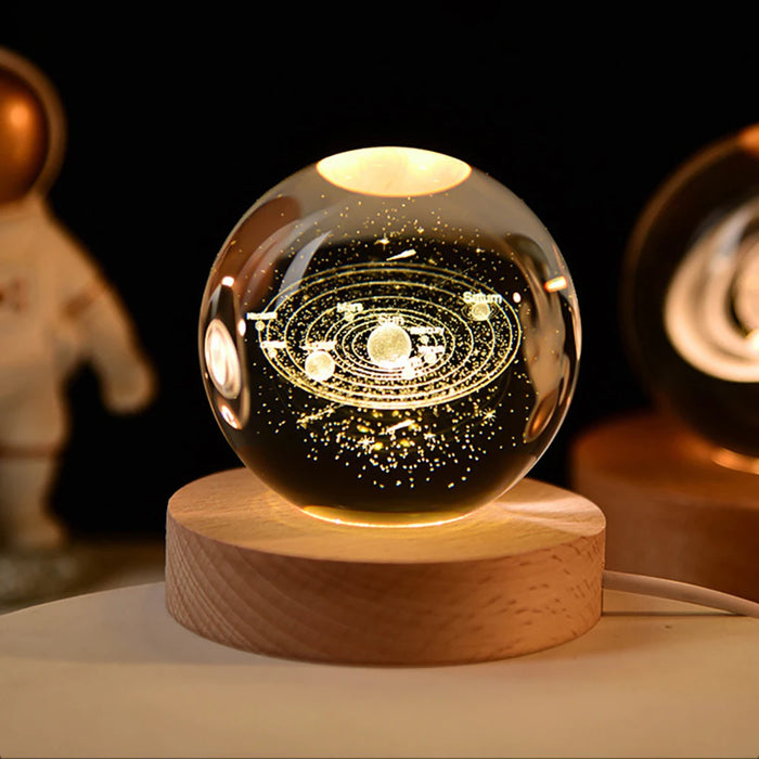 Glowing Crystal Ball Night Light – 3D Solar System LED Lamp with Wooden Base