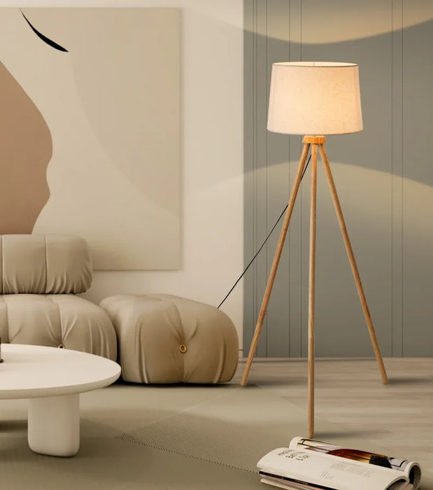 Wooden Tripod Floor Lamp – Mid-Century Modern Design with Foot Switch Control - Samanta Factory