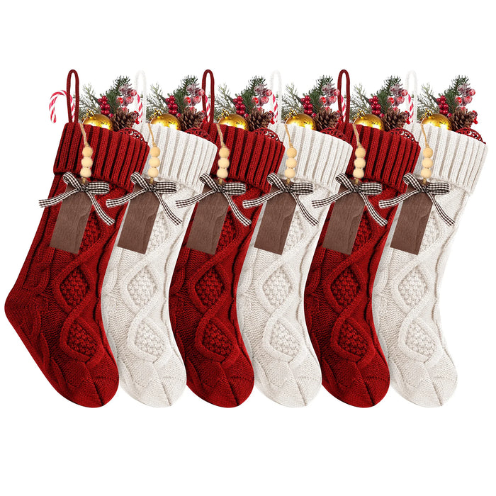 Personalised Christmas Stockings – Knitted Design with Wooden Name Tags