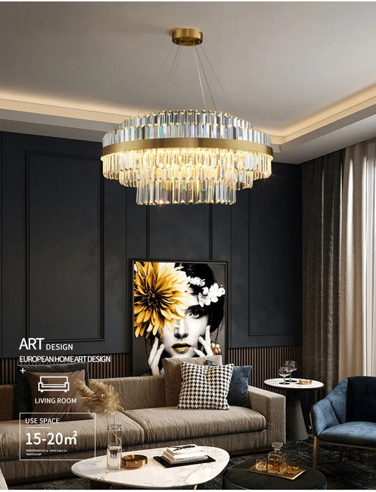 Modern Luxury LED Crystal Chandelier – Dimmable Remote-Controlled Ceiling Light
