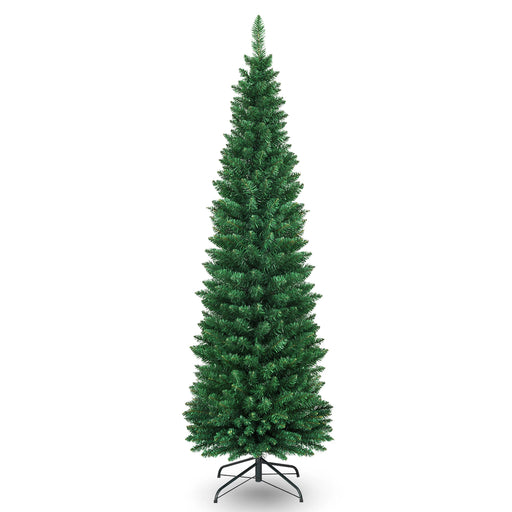 Slim artificial Christmas tree with realistic PVC branches and steel base
