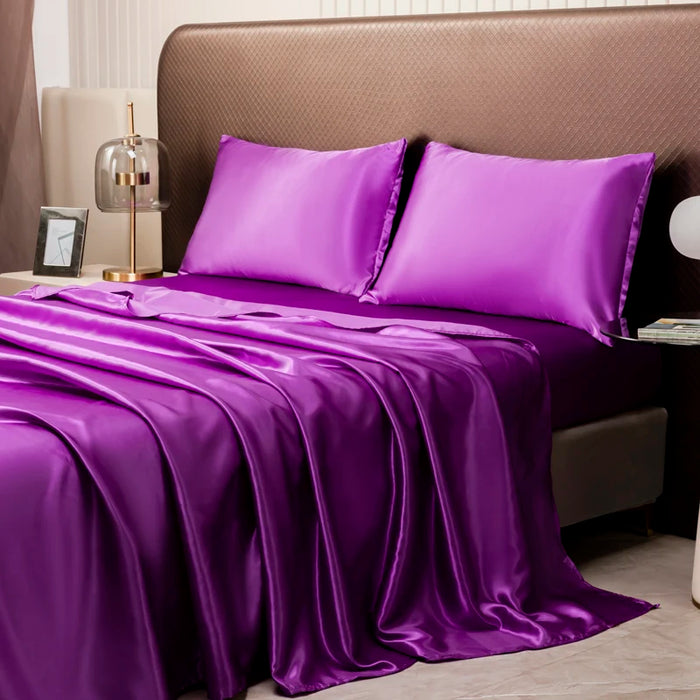 KISS NEST Satin Bed Sheet Set – Smooth 200TC Polyester, Twin to King Sizes - Samanta Factory