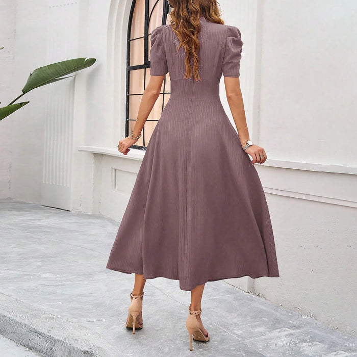Junior Y2K Midi Dress – Puff Sleeves & Slim A-Line Silhouette - Samanta Factory
