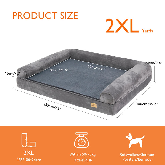 Orthopedic Dog Sofa Bed – Extra-Thick Foam Base with Washable Plush Cover & Bolster Support - Samanta Factory