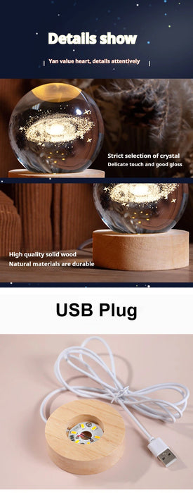 Glowing Crystal Ball Night Light – 3D Solar System LED Lamp with Wooden Base