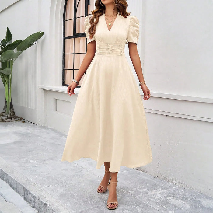 Junior Y2K Midi Dress – Puff Sleeves & Slim A-Line Silhouette - Samanta Factory