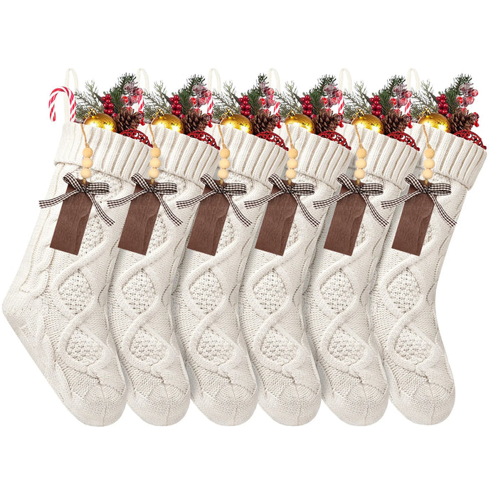 Personalised Christmas Stockings – Knitted Design with Wooden Name Tags