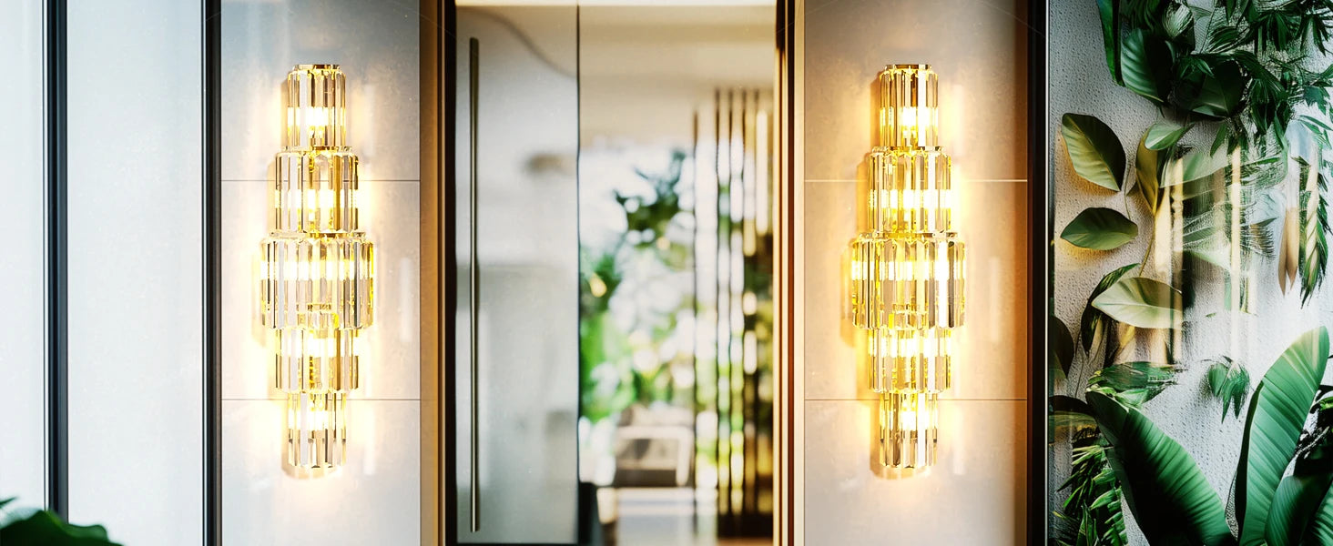 Crystal Wall Sconce – Luxurious 3- or 5-Tier LED Lighting with Gold Finish
