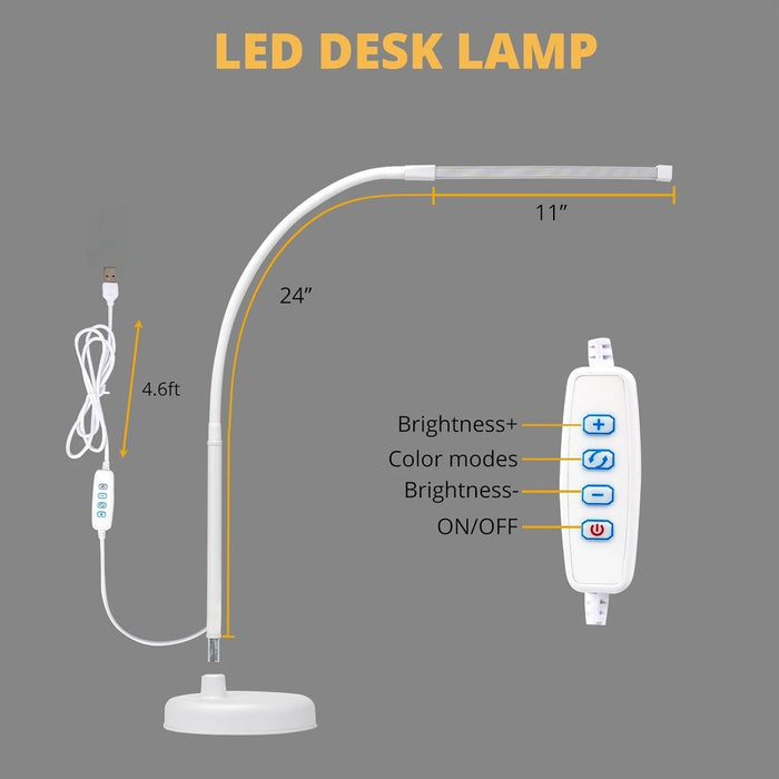 Adjustable LED Desk Lamp – 360° Flexible Gooseneck with 30 Lighting Modes