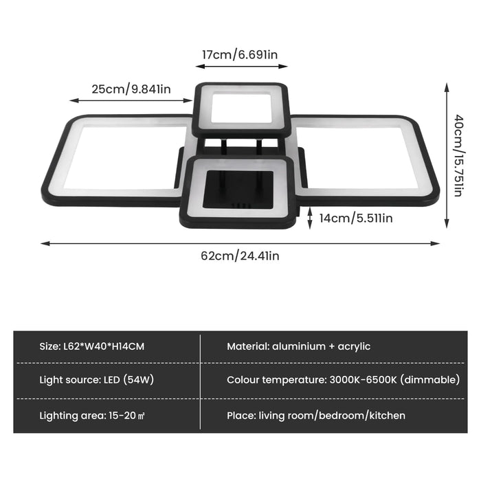 Modern LED Ceiling Light – 54W Dimmable Fixture with Remote for Dining Room & Foyer - Samanta Factory