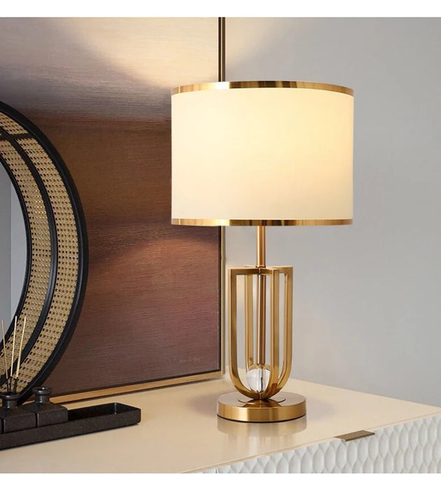 European-Style Bedside Table Lamp – Fabric Shade with Crystal Accent