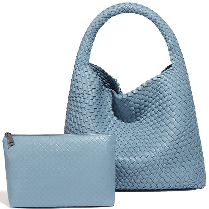 Woven Tote Bag  with Purse for Women – Large Soft Leather Shoulder Bag for Work, Beach & Travel - Samanta Factory