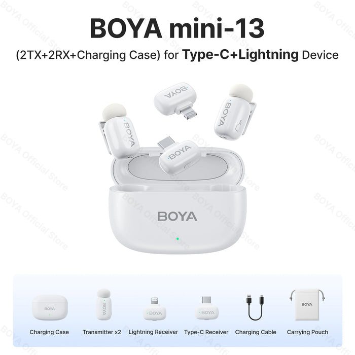 BOYA Mini Wireless Microphone – 2.4GHz Lavalier Mic with Charging Case for iPhone & Android - Samanta Factory