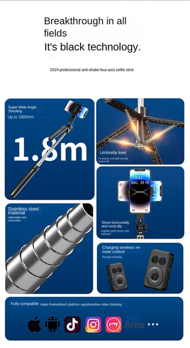 Bluetooth Selfie Stick Tripod – Lightweight 180cm Extendable with Remote for iOS & Android - Samanta Factory