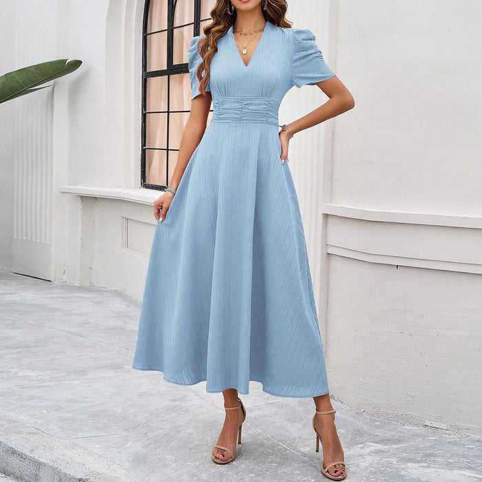 Junior Y2K Midi Dress – Puff Sleeves & Slim A-Line Silhouette - Samanta Factory