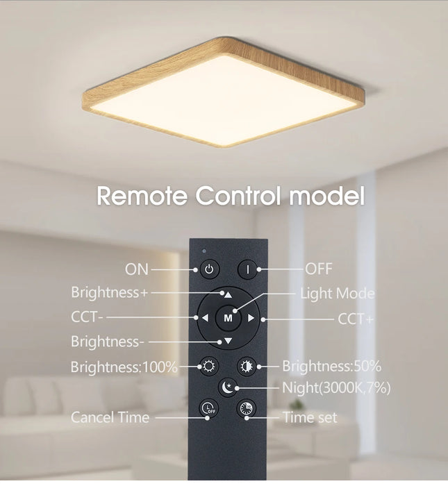 Smart LED Ceiling Light – Wood Grain Design with App & Remote Control