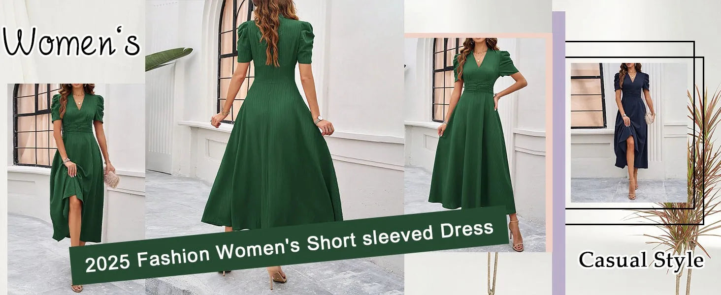 Junior Y2K Midi Dress – Puff Sleeves & Slim A-Line Silhouette - Samanta Factory