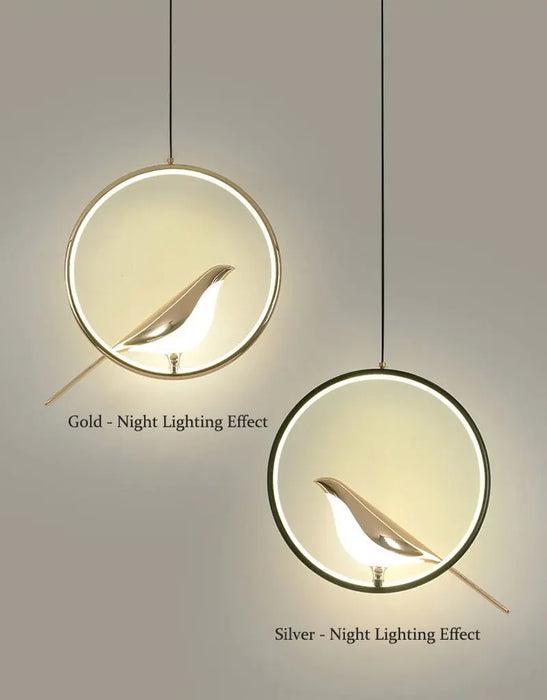 Bird Pendant Light – Modern Gold & Silver Hanging Lamp with Rotatable Magpie Design - Samanta Factory
