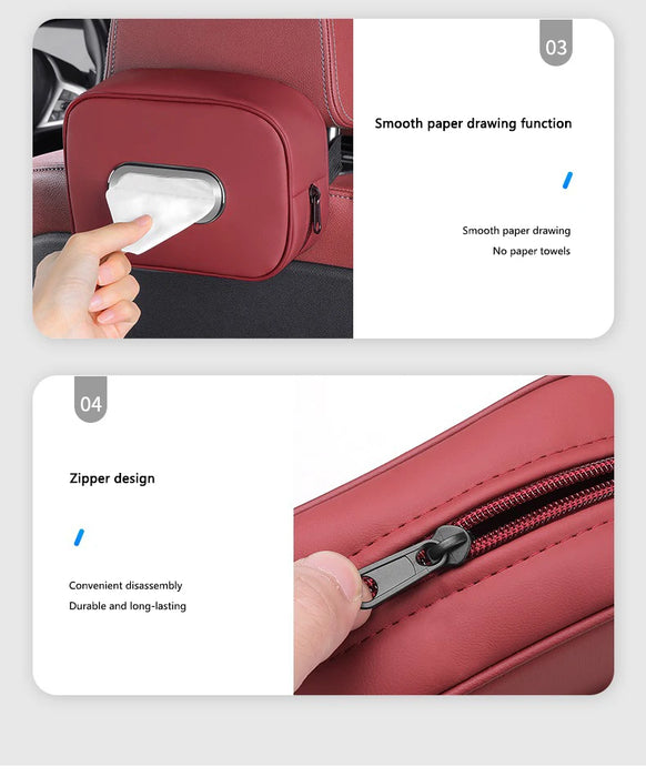 PU Leather Car Tissue Holder – Seat Back & Door Storage - Samanta Factory