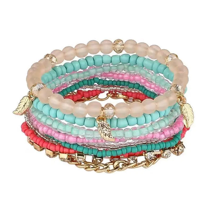 Bohemian Bracelet Set – Stackable Beaded Bangles with Crystals & Pearls for Everyday Wear - Samanta Factory