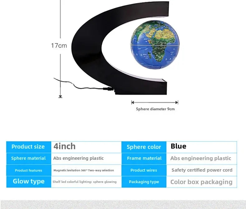 Magnetic Levitating Globe – 4-Inch Floating Earth with LED Light for Home & Office Decor - Samanta Factory