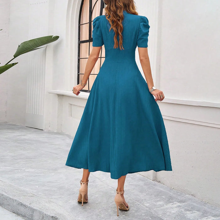 Junior Y2K Midi Dress – Puff Sleeves & Slim A-Line Silhouette - Samanta Factory