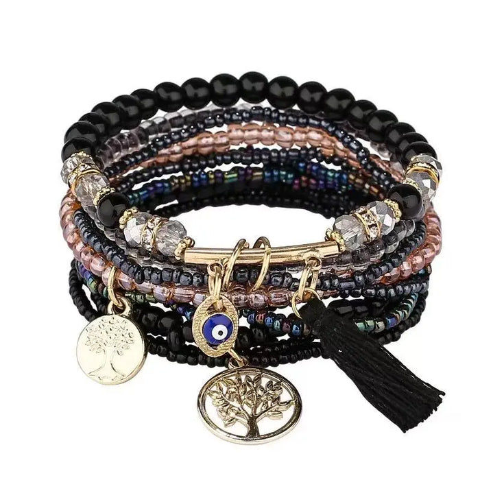 Bohemian Bracelet Set – Stackable Beaded Bangles with Crystals & Pearls for Everyday Wear - Samanta Factory