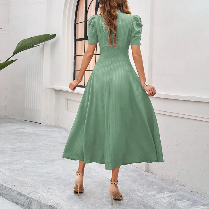 Junior Y2K Midi Dress – Puff Sleeves & Slim A-Line Silhouette - Samanta Factory
