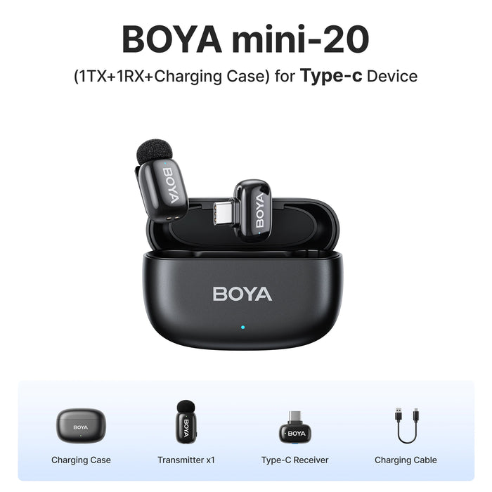 BOYA Mini Wireless Microphone – 2.4GHz Lavalier Mic with Charging Case for iPhone & Android - Samanta Factory