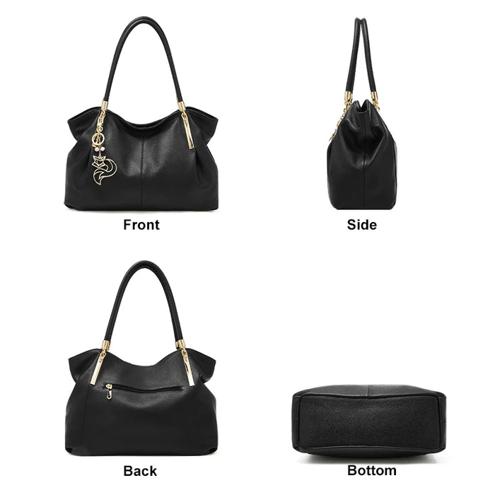 Genuine Leather Shoulder Bag – Elegant Casual Tote with Beading & Sequins for Women - Samanta Factory