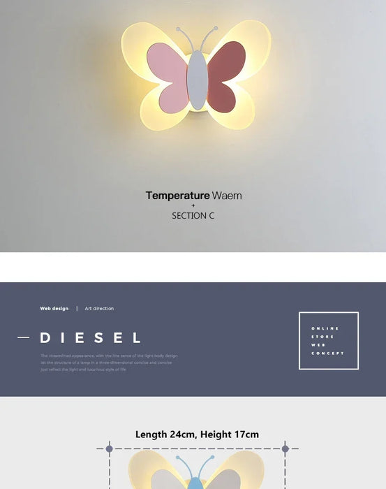 Butterfly Wall Lamp – Colorful LED Acrylic Light for Kids’ Room & Nursery - Samanta Factory