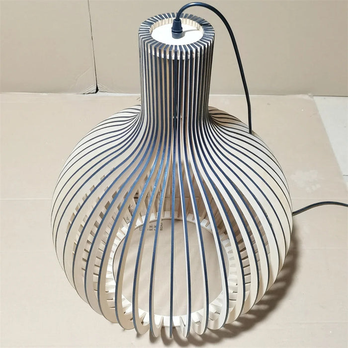Modern Wooden Pendant Light – LED Cord Hanging Lamp with Polished Chrome Finish
